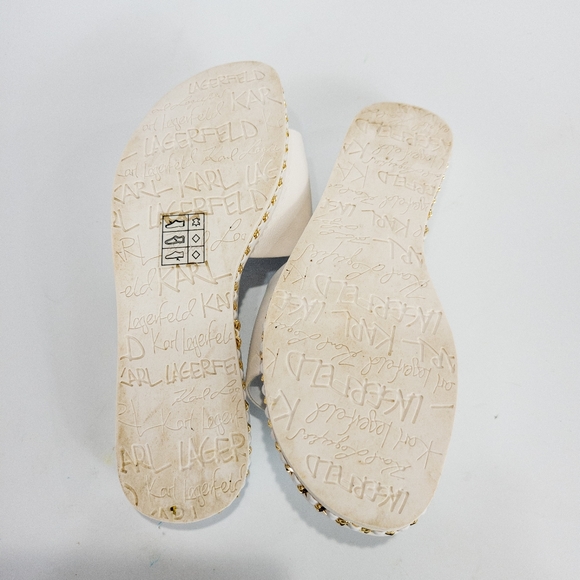 Karl Lagerfeld Paris Bijou Embellished Slide Sandals White -5.5 - Picture 8 of 9